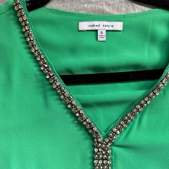 Sz Small Naked Zebra Long Sleeve Rhinestone Silver Beaded Going out top - Picture 5 of 11